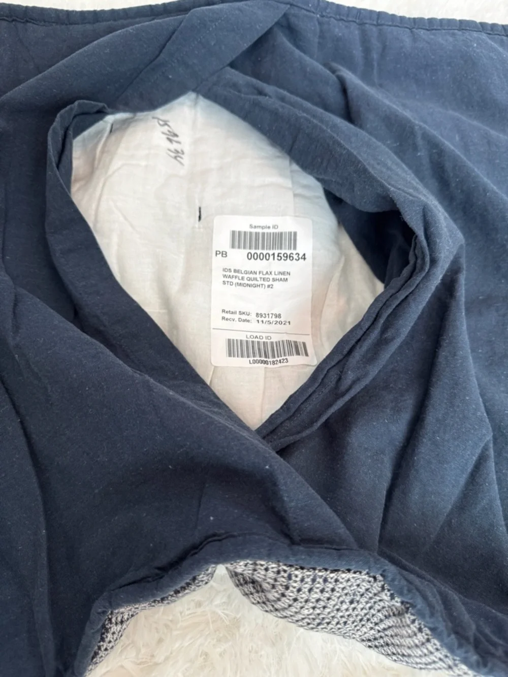 NWT Pottery Barn European Flax Linen Waffle Quilted Standard Sham in Midnight